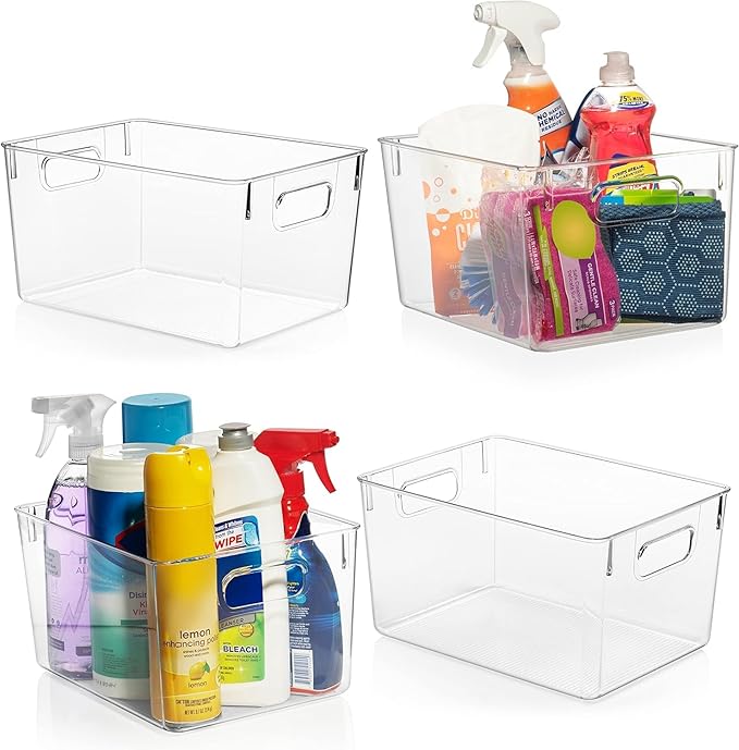 Clear Plastic Storage Bins – Pantry Organizers & Storage Containers, Cabinet Organizer - Home Organization Must Haves for Kitchen, Laundry Room, Office, Closet, Garage & Freezer